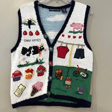 VTG Eagles Eye Sweater Vest Women Large Farmcore Country Teacher Novelty Grandma
