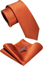 2.4" Solid Color Skinny Tie and Pocket Square with Tie Clip Sets for Men 6cm 