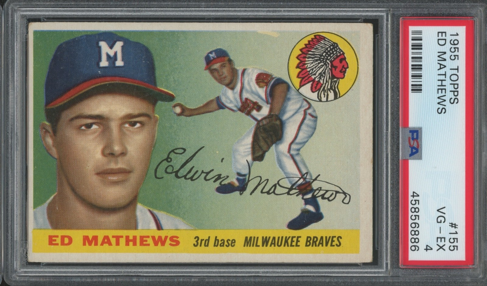 1955 Topps Baseball #155 Eddie Mathews VG-EX PSA 4