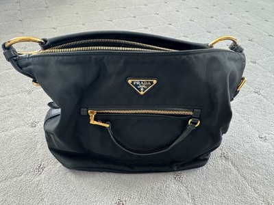 Prada Nylon Hobo Bag With Adjustable Buckle Strap Black Authentic Rose Gold Hard