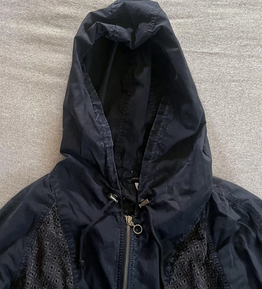 Free People Jacket Womens Medium Blue Hooded Zip Eyelet Drawstring Boho  - Image 3 of 4