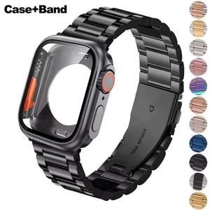 Stainless Steel Metal Band+PC Full Case For Apple Watch 11 10 9 8 7 6 5 4 SE3