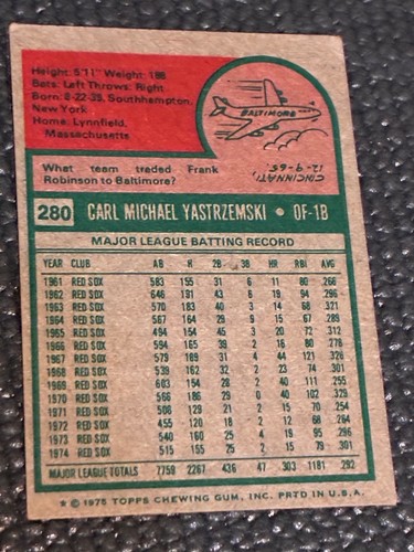 Topps Mini 1975 - Carl Yastrzemski #280 - Las esquinas superiores son bastante suaves - ver fotos - Imagen 4 de 4