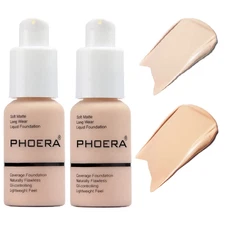 2 Pack PHOERA Foundation Makeup for Older Women,Flawless Soft Matte Liquid Found