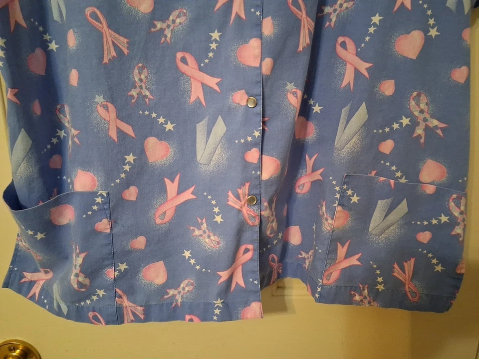 SCRUBLAND II Unisex SZ 2X Short Sleeve Scrub Top Breast Cancer Awareness - Image 3 of 4