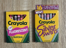 Crayola Silver Swirls 16 Count Crayons  14 Hot Fluorescent 1990 Binney Smith