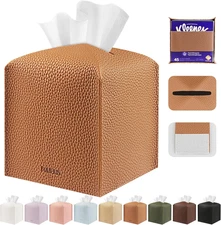 Tissue Box Cover Holder Square Tissue Cube Cover PU Leather Tissue Organizer wit