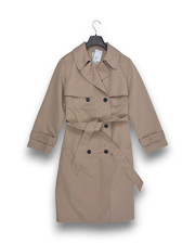 H&M Damen Mantel Trenchcoat Beige Zweireihig Twill Gr. L Wadenlang Gürtel