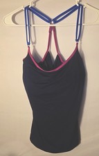 Athleta Womens Size 34D Tankini Top Swimsuit Tank Navy Built in Underwire Bra M