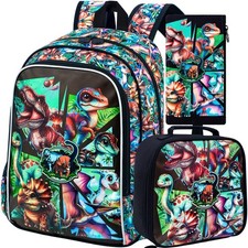 3PCS Backpacks for Boys, 16" Dinosaur Bookbag for Elementary, Water Resistant...