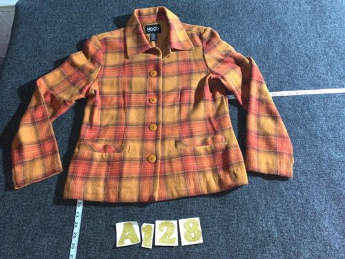 NY & CO BLAZER WOMEN MED TARTAN PLAID RED BROWN OFFICE WEAR VINTAGE JACKET