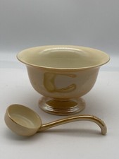 Noritake Pedestal Condiment Bowl With Ladle Peach Luster Pattern Japan