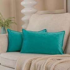Turquoise Decorative Lumbar Velvet Throw Pillow Covers 12x20 inch Set of 2Bro...