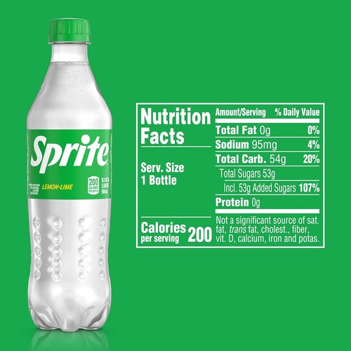 (12 Pack) Sprite Lemon Lime Soda Soft Drink, Natural Flavor, No Caffeine, 16.9oz - Picture 2 of 3