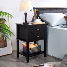 Black Bedside Table with 2 Drawers Nightstand Bedside Cabinet w/Shelf End Table
