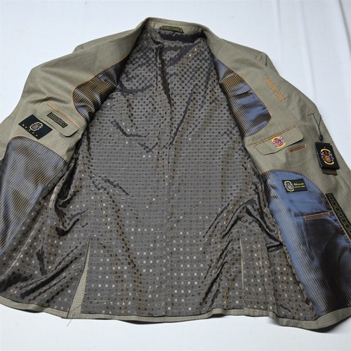 NEW Mecca 50R 44 Khaki Brown Check Super 150s Italy Mens Coat Jacket Pants Suit - Picture 6 of 11