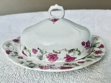 Covered Floral Cheese Butter Porcelain Dish 8.25” Diameter