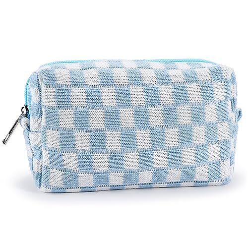 Checkered Makeup Bag for Women Small Travel Cosmetic Bag Checkered 1Pcs M Blue - Bild 1 von 7
