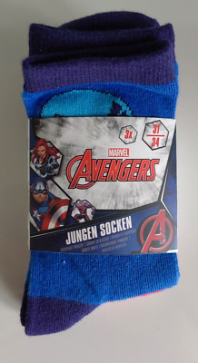 3 Paar MARVEL Avengers Iron Man Captain America Hulk JUNGEN SOCKEN Größe 31/34