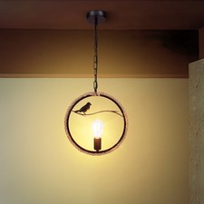 Retro Rustic Industrial Vintage Hemp Rope Ceiling Pendant Light Bedroom Kitchen