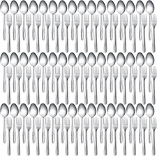 100 Pieces Forks and Spoons Silverware Set Stainless Steel Flatware Cutlery Set