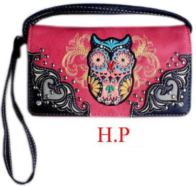 HW Collection Western Owl Art Crossbody Wristlet Wallet - Faux Leather With Embroidery & Rhinestones - View #10
