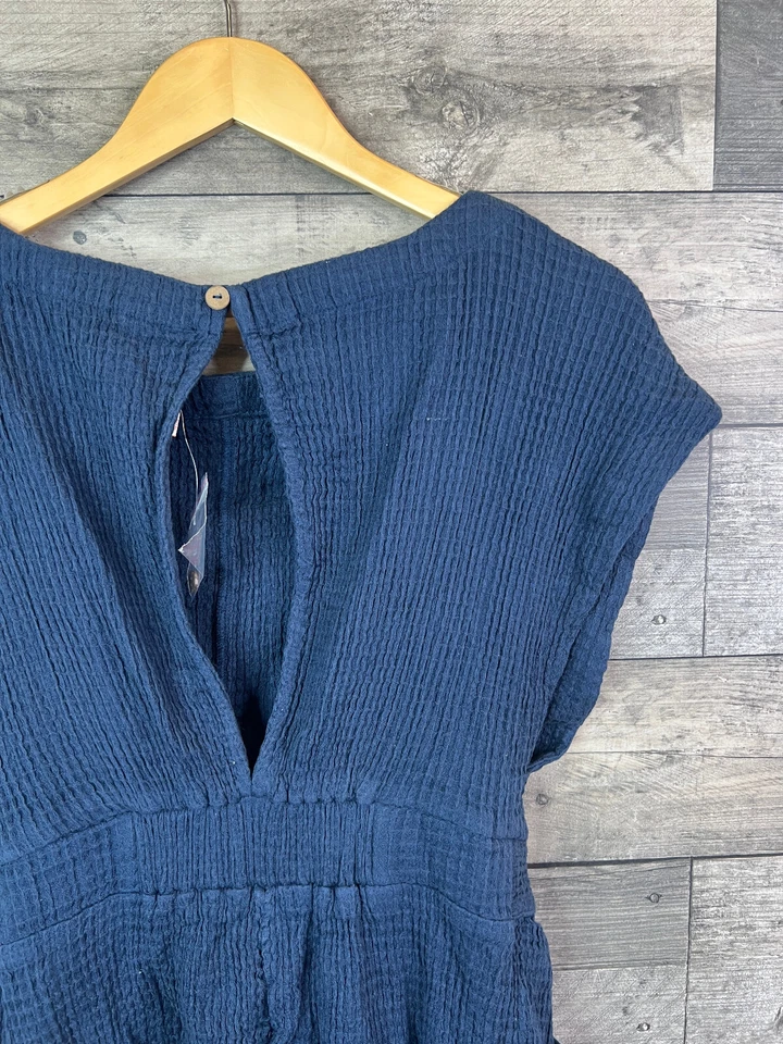 Free People Womens Romper Playsuit XS Navy Blue Pull Me In Boho Casual Pockets - Image 4 of 4
