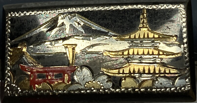 Mount Fujiyama CuffLinks Volcano & A Buddhist Temple 1 Wx.6 H Sterling 950 Vint.