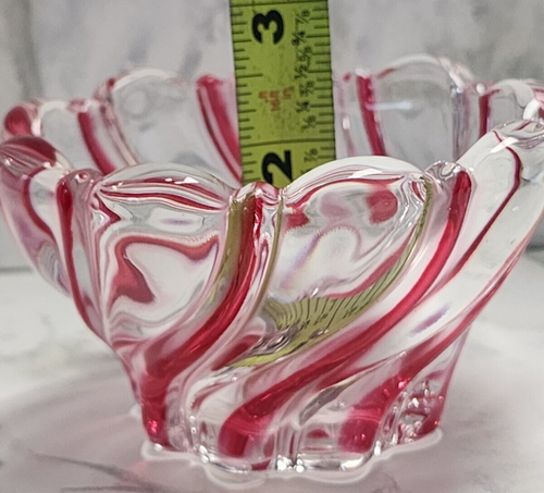Mikasa 'Peppermint Swirl' Ciotole Girevoli in Vetro Rosso/Chiaro, Set di 2, Vintage - Foto 9 di 11