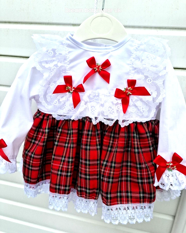 DREAM BABY WEAR UK DREAM 0-4 AÑOS bebé niña limitada tartán manga larga top volantes trasero pantalones