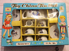 Vintage Toy China Set Original Box Girl with Flowers 11 Piece Set Service For 4