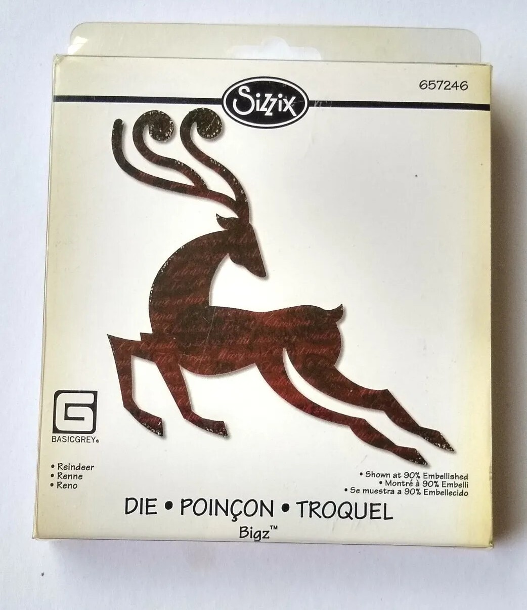 Sizzix Bigz Die 657246 Reindeer Leaping Deer BasicGrey Christmas Cardmaking Rare