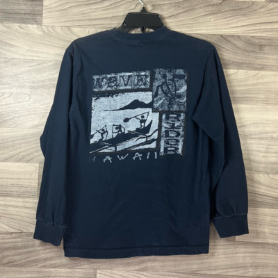 Alstyle Graphic T-Shirt Mens S Blue Long Sleeve Crew Neck Tee Wave Rider Hawaii
