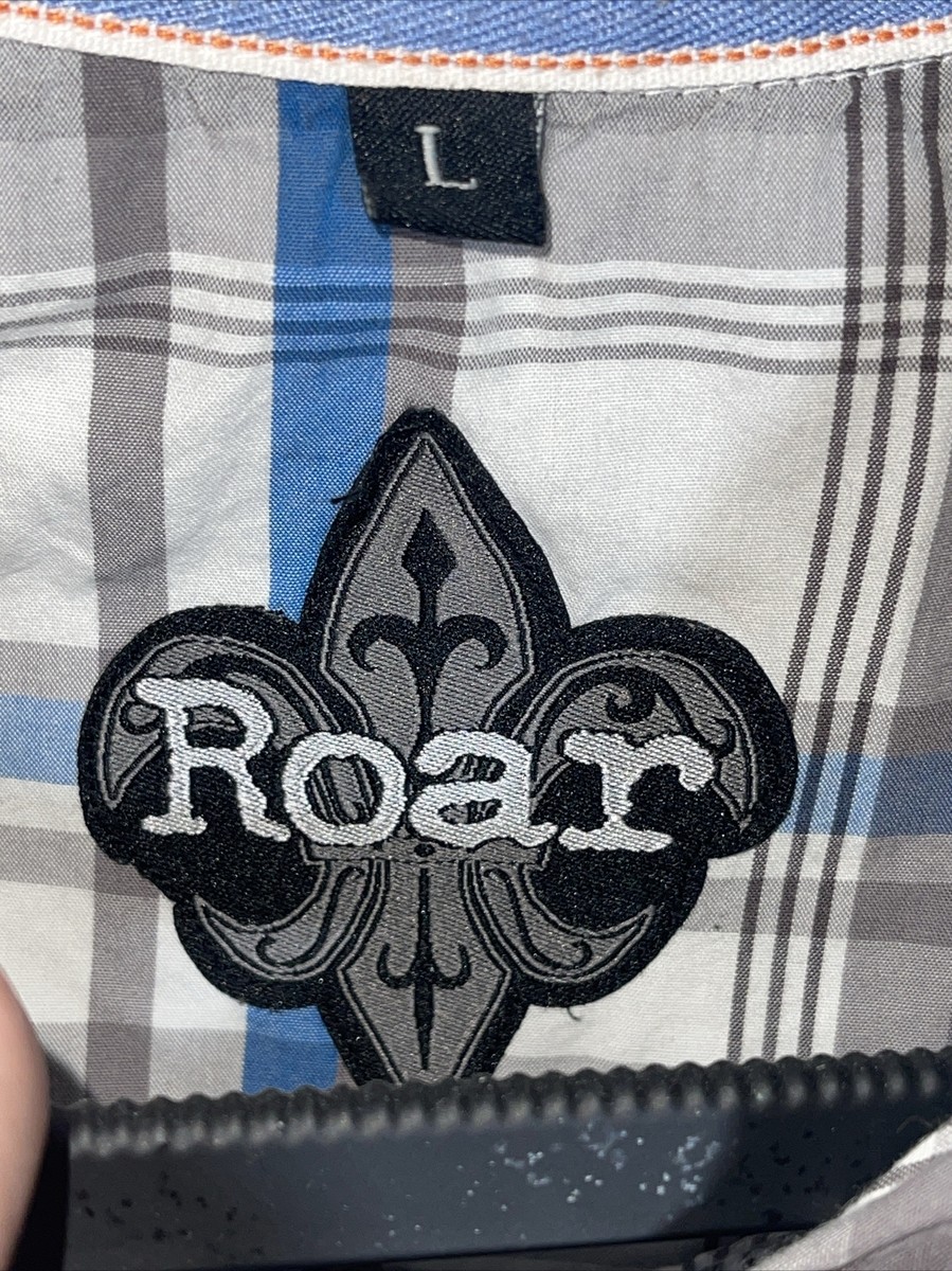 Chemise Homme Grise à Carreaux Brodée Roar - Manches Longues En Coton - Taille XL