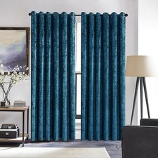 Crushed Velvet Blackout Curtains Eyelet Ring Top Ready Made Lined Curtains Pair