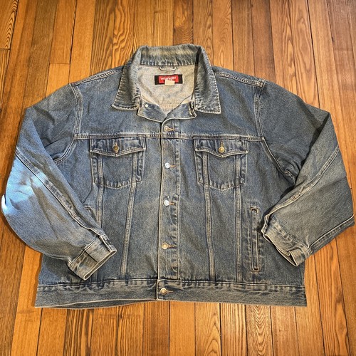 Wrangler Hero Denim Jacket Men 3XL Cowboy Rodeo Western Blue Jean Biker Chore ✅✅