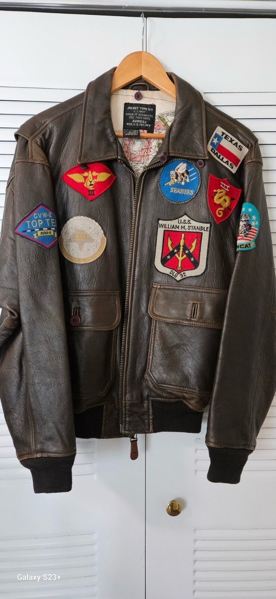AVIREX Top Gun Style G-1 Bomber Flight Leather Jacket, Brown