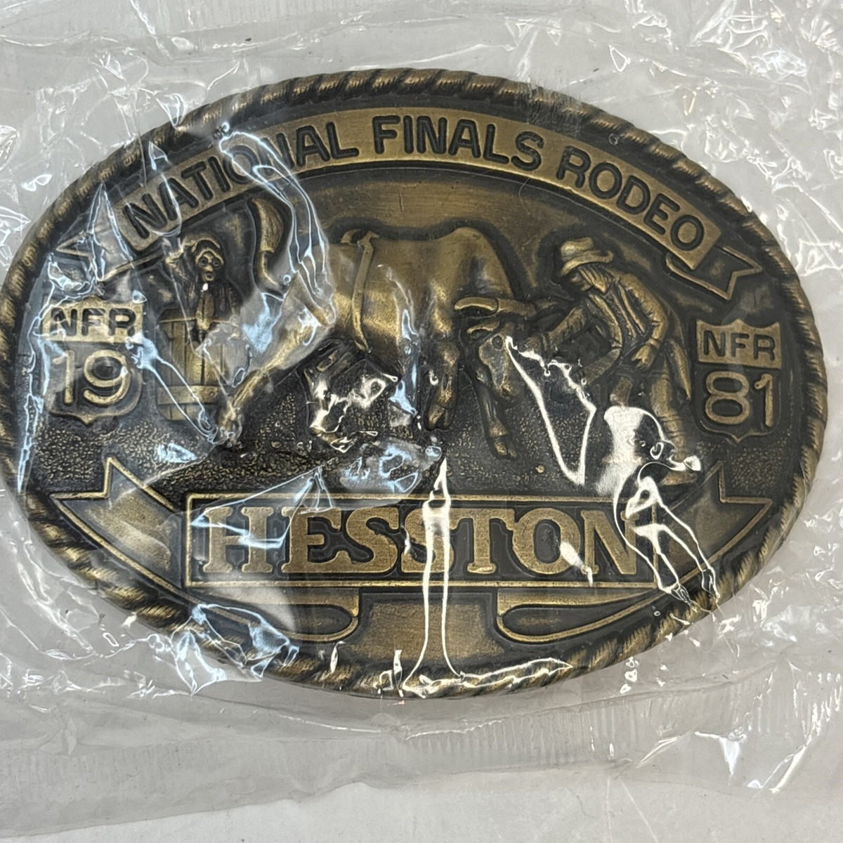 Vintage 1981 Hesston National Finals Rodeo Belt Buckle New Sealed Original  Pack!