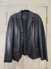 Laura Leigh Ltd 100% Genuine Black Leather Button Front Jacket Coat Women's Xl