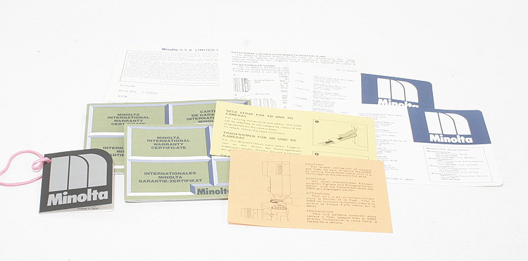 い MINOLTA HANG TAG AND ASSORTED PAPERWORK FROM AN XG-1/163046