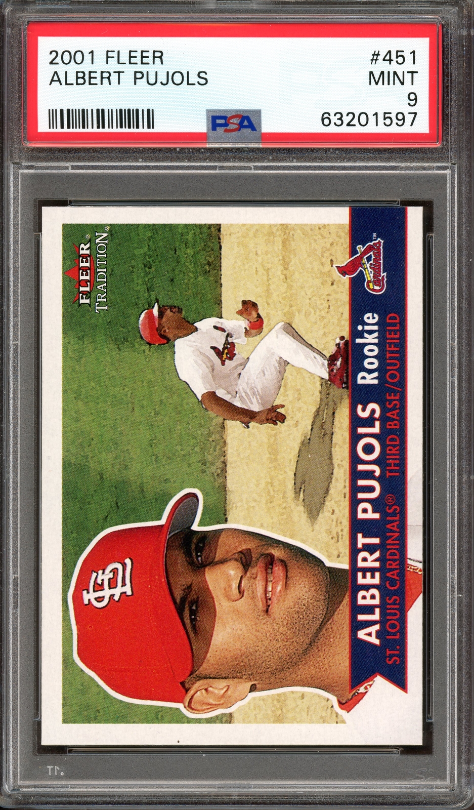 ALBERT PUJOLS 2001 Fleer Tradition Baseball Rookie RC #451 ~ Graded PSA 9 MINT