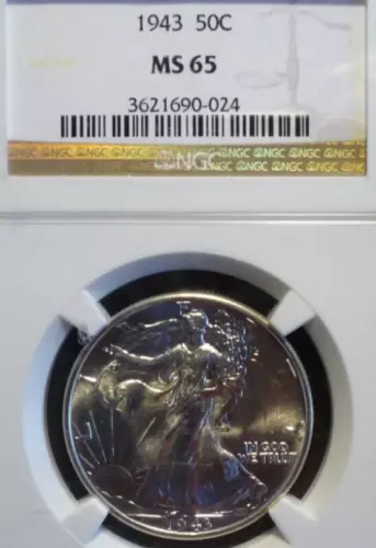(NGC)MS65(WOW!!!)BEAUTY!!!(LUSTER!!!) 1943 SILVER LIBERTY 1/2 $