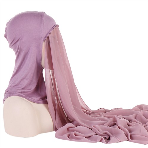 Instant Chiffon Hijab With Inner Cap Muslim Women Shawl Scarf Turban Head Wrap - Picture 16 of 47