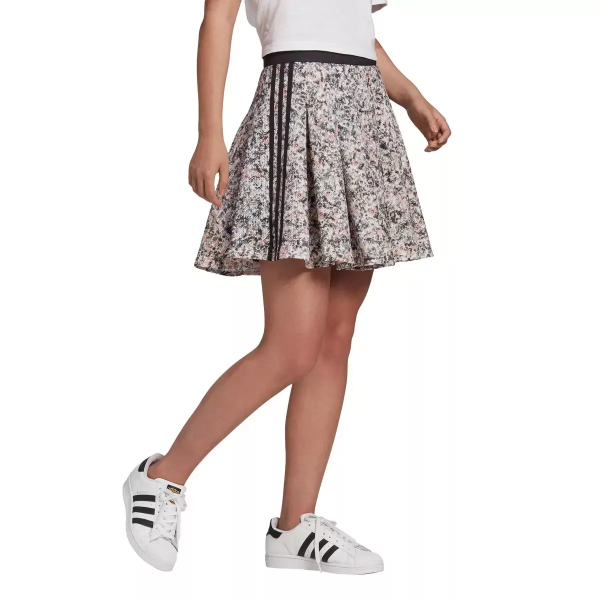 NWT Adidas Originals Women's Midi All Over Print Skirt Mini Floral Black/Pink