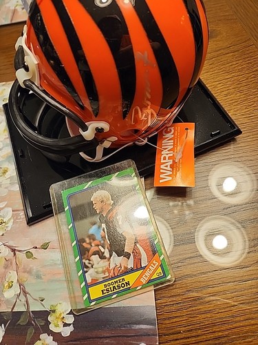 Mini casco de fútbol americano firmado autógrafo Boomer Esiason #7 Bengals Riddell certificado de autenticidad - Imagen 2 de 2