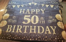 Happy Birthday Backdrop Banner Party Decorations Large Black Gold 40x72 Grommets