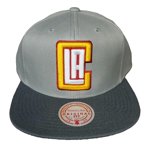 LA Clippers Mitchell & Ness NBA Snapback Hat Cap Yellow Red Logo 2 Tone Gray NWT