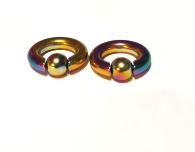 Spring Loaded Cobb Rings Pair 2g 5/8 Rainbow Spring Loaded Prince Albert Jewelry Ladder Rings ...