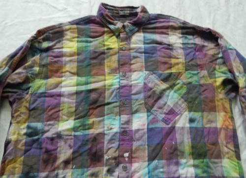 Tie Dye Purple Rainbow Plaid Long Sleeve Button Up Shirt - Large Mens Hand Made - Picture 4 of 5