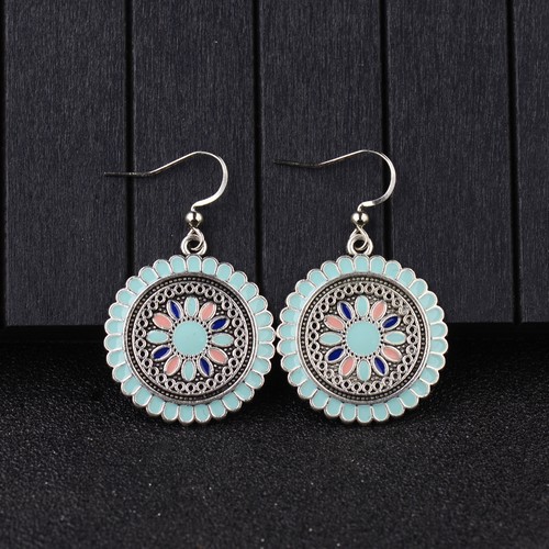 Vintage Women Round Colourful Flower Ear Hook Drop Handcrafted Earrings Jewelry - Picture 18 of 42